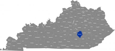 State of Kentucky map with Rockcastle County highlighted 